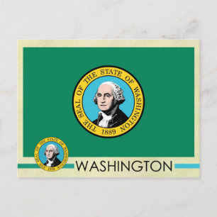 Staatsflagge und Siegel in Washington Postkarte