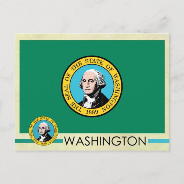 Staatsflagge und Siegel in Washington Postkarte (Vorderseite)