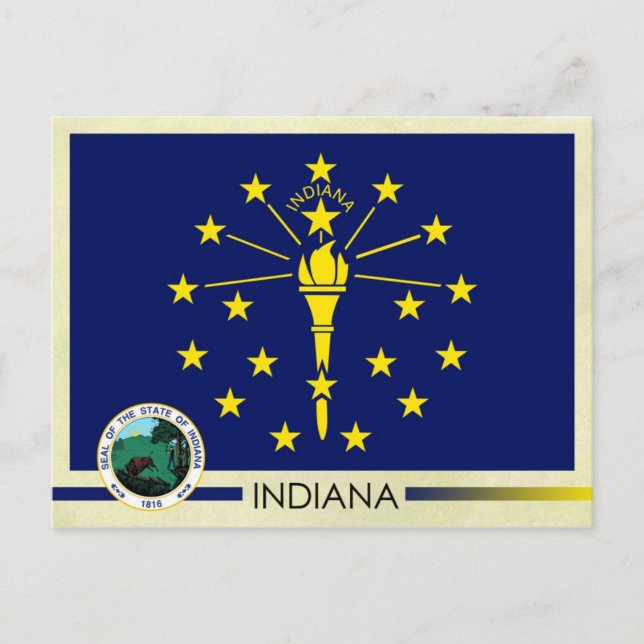 Staatsflagge und Siegel Indiana Postkarte (Vorderseite)