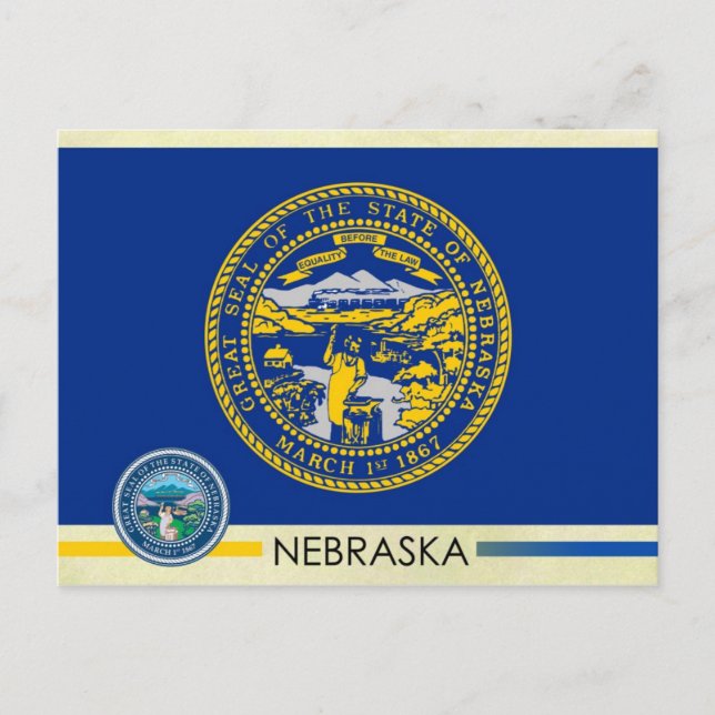 Staatsflagge und Siegel Nebraska Postkarte (Vorderseite)