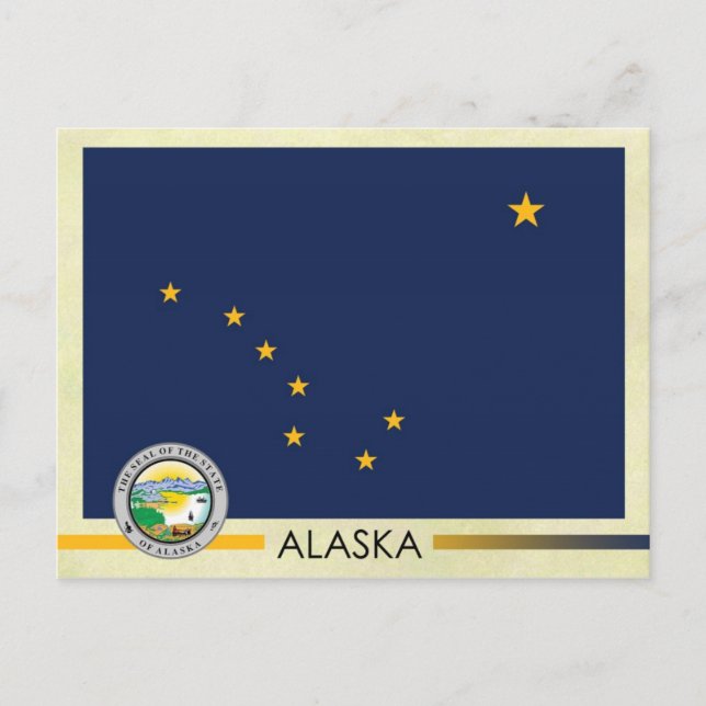 Staatsflagge und Siegel von Alaska Postkarte (Vorderseite)