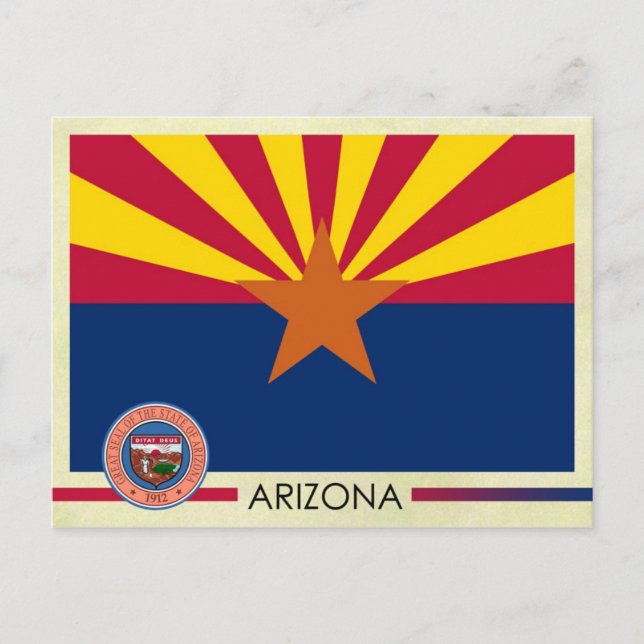Staatsflagge und Siegel von Arizona Postkarte (Vorderseite)