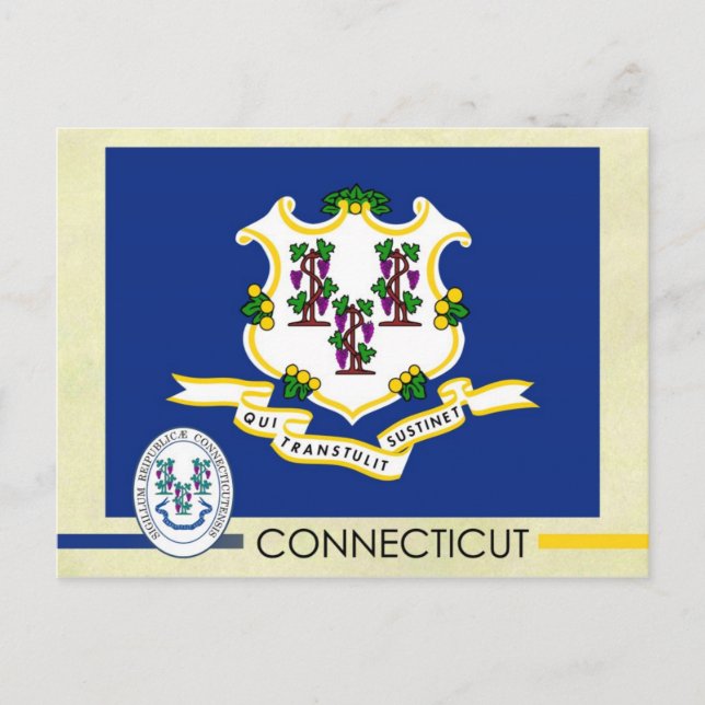 Staatsflagge und Siegel von Connecticut Postkarte (Vorderseite)