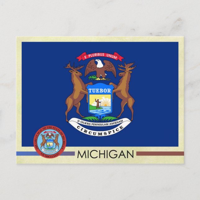 Staatsflagge und Siegel von Michigan Postkarte (Vorderseite)