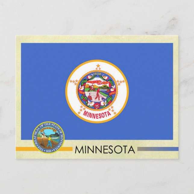 Staatsflagge und Siegel von Minnesota Postkarte (Vorderseite)