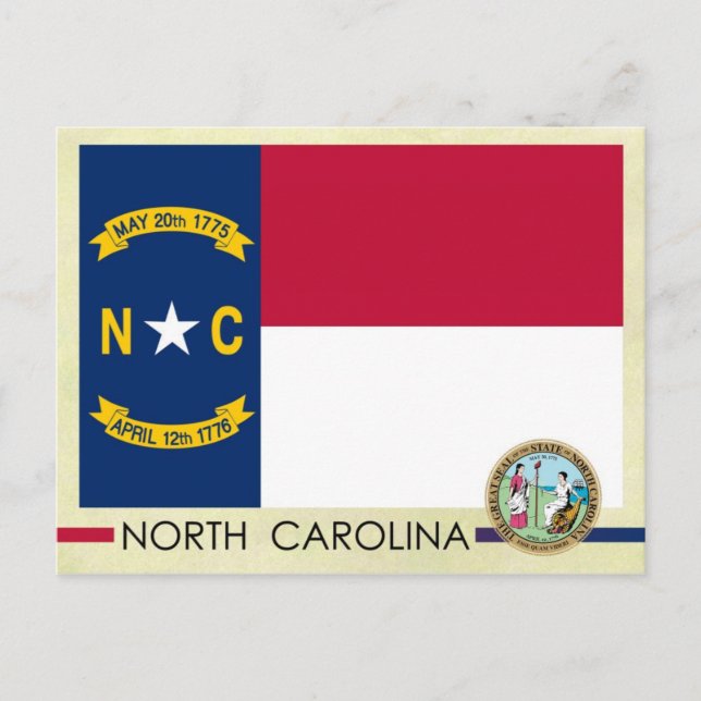 Staatsflagge und Siegel von North Carolina Postkarte (Vorderseite)