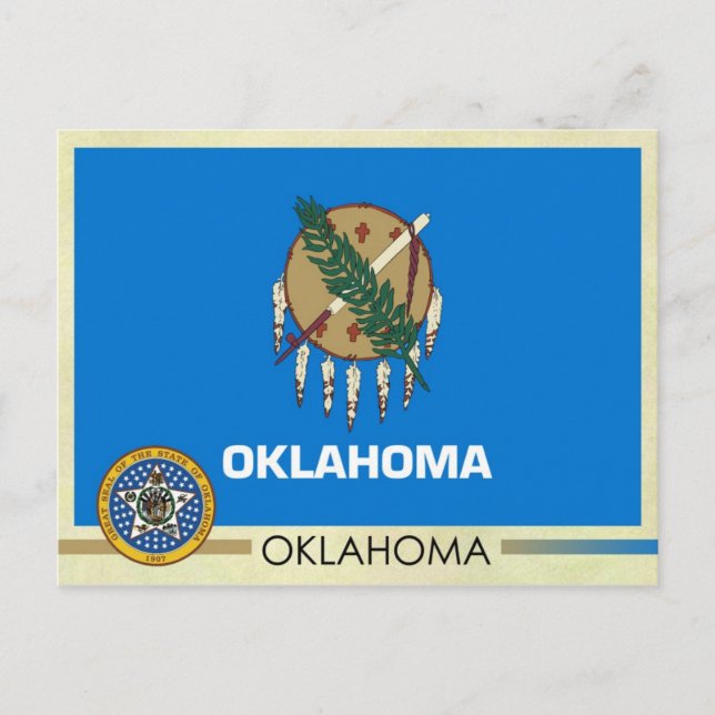 Staatsflagge und Siegel von Oklahoma Postkarte (Vorderseite)