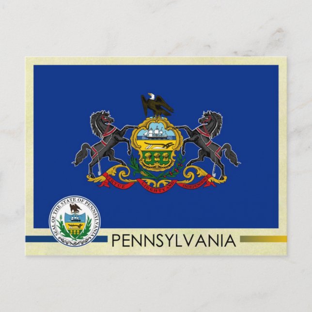 Staatsflagge und Siegel von Pennsylvania Postkarte (Vorderseite)