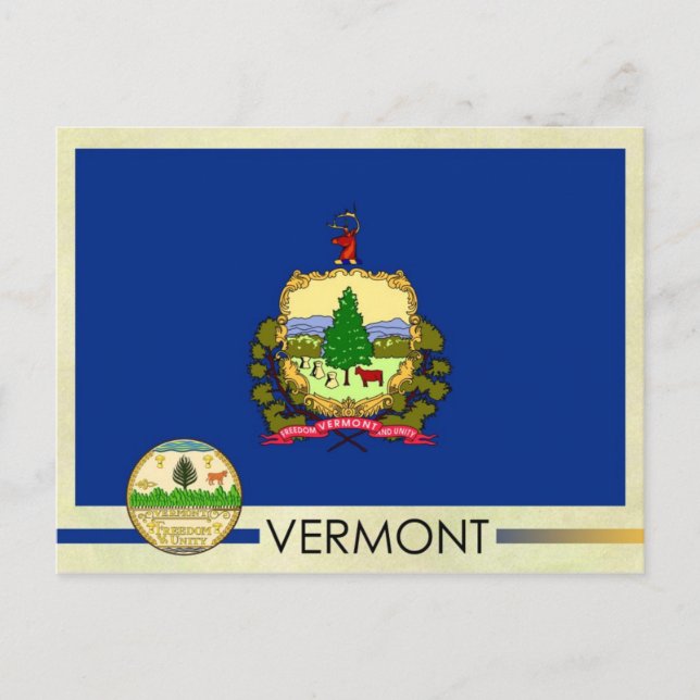 Staatsflagge und Siegel von Vermont Postkarte (Vorderseite)