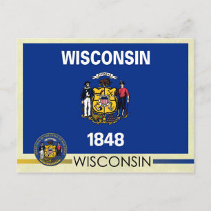Staatsflagge und Siegel von Wisconsin Postkarte