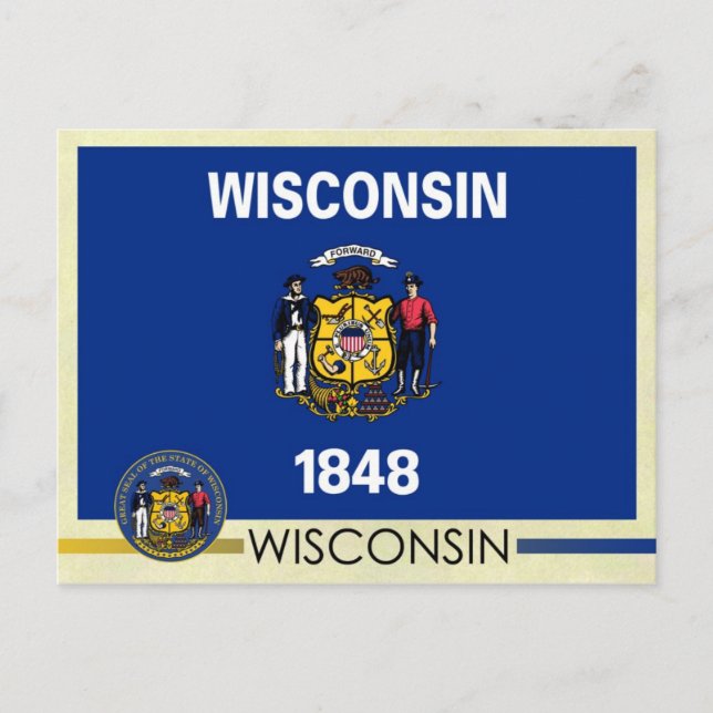 Staatsflagge und Siegel von Wisconsin Postkarte (Vorderseite)