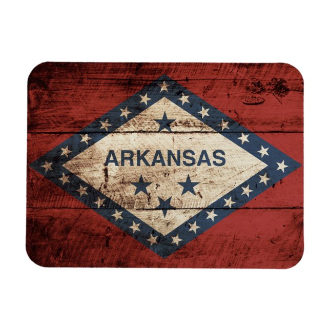 Staatsflagge von Arkansas auf dem alten Holzkorn Magnet (Horizontal)
