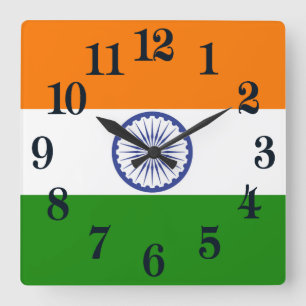Staatsflagge von Indien Ashoka Chakra Quadratische Wanduhr