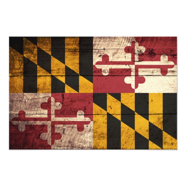 Staatsflagge von Maryland auf Altholzkörnern Fotodruck (Vorne)