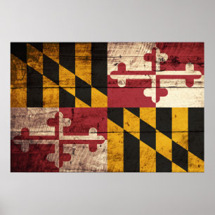 Staatsflagge von Maryland auf Altholzkörnern Poster