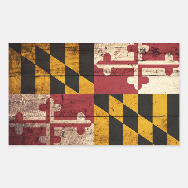 Staatsflagge von Maryland auf Altholzkörnern Rechteckiger Aufkleber (Vorderseite)