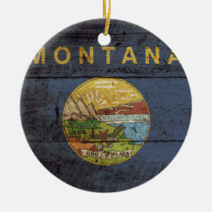 Staatsflagge von Montana auf Altholzkörnern Keramikornament