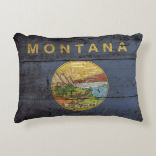 Staatsflagge von Montana auf Altholzkörnern Zierkissen