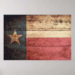 Staatsflagge von Texas auf Altholzkörnern Poster