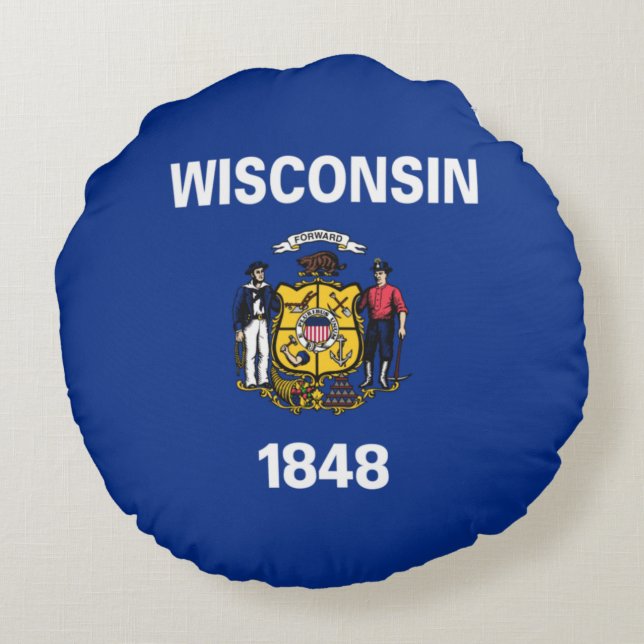 Staatsflagge von Wisconsin Rundes Kissen (Rückseite)