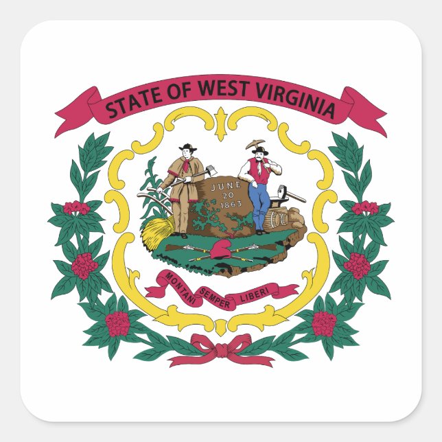 Staatsflagge West Virginia Quadratischer Aufkleber (Vorderseite)
