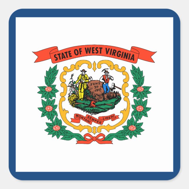 Staatsflagge West Virginia Quadratischer Aufkleber (Vorderseite)