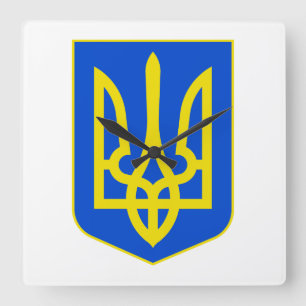 Staatswappen der Ukraine Goldener Dreizack Fine Ar Quadratische Wanduhr