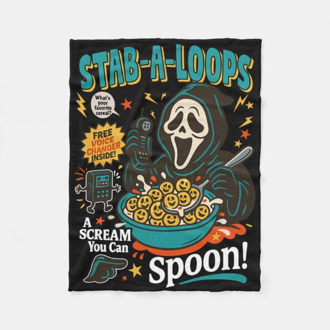 Stab-a-loops Horror Cereal Box Halloween Killer Br Fleecedecke (Vorderseite)