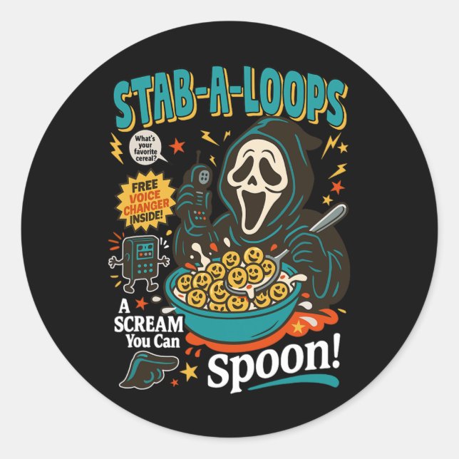 Stab-a-loops Horror Cereal Box Halloween Killer Br Runder Aufkleber (Vorderseite)
