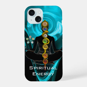 STAB DES ASKLEPIOS, 7 CHAKREN YOGA LOTUS-POSE Blau iPhone 15 Hülle