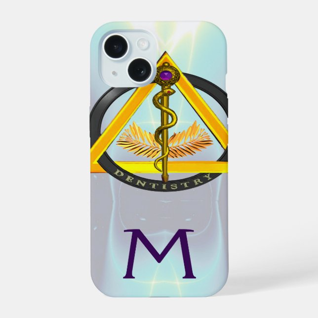 STAB DES ASKLEPIOS ZAHNARZT ZAHNHEILKUNDE MONOGRAM iPhone 15 HÜLLE (Rückseite)