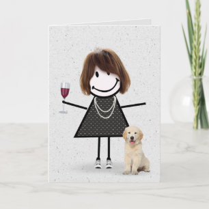 Stäbchenfigur-Birthday Girl mit Golden Retriever Karte