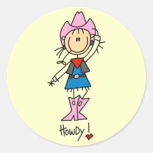 Stäbchenfigur-Cowgirl-T-Shirts und Geschenke Runder Aufkleber