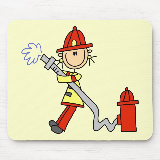 Stäbchenfigur Feuerwehrmann mit Schlauch Mousepad (Vorne)