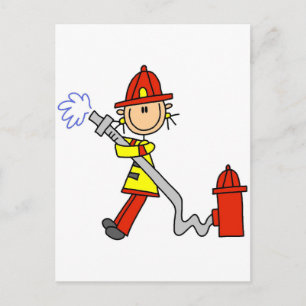 Stäbchenfigur Feuerwehrmann mit Schlauch Postkarte