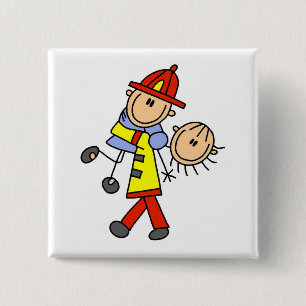 Stäbchenfigur Feuerwehrmann rettet Leben Button