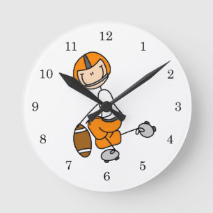 Stäbchenfigur-Fußball Orange Runde Wanduhr