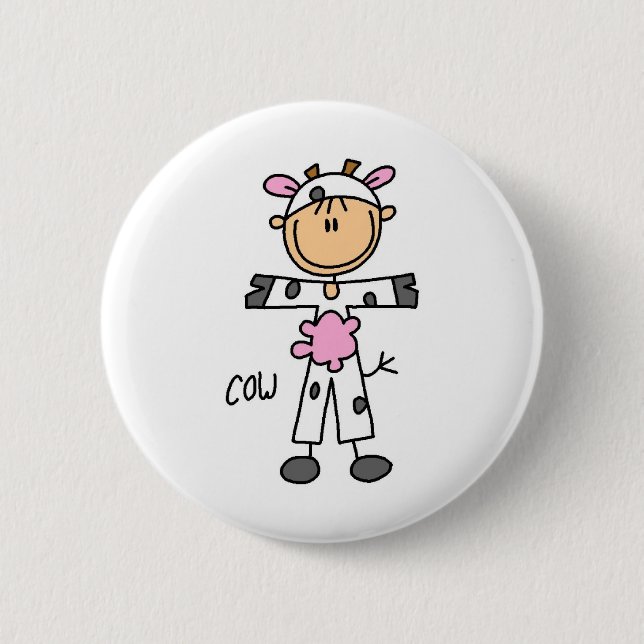 Stäbchenfigur in Kuhkostüm Knopf Button (Vorderseite)