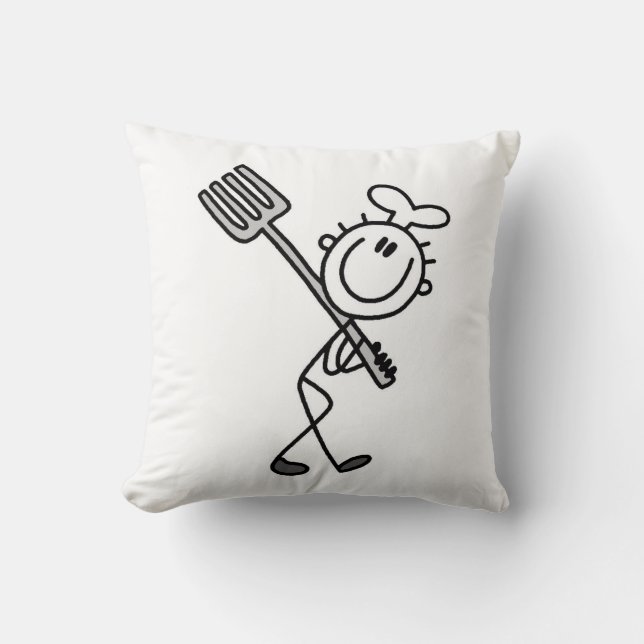 Stäbchenfigur-Koch mit Gabel Kissen (Vorderseite)