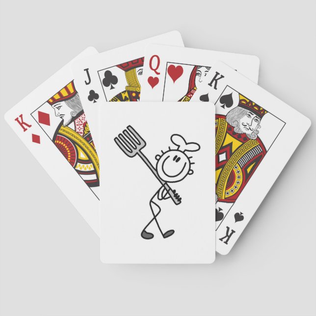 Stäbchenfigur-Koch mit Gabel Spielkarten (Rückseite)