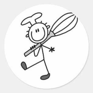 Stäbchenfigur-Koch mit Schneebesen Runder Aufkleber