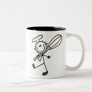 Stäbchenfigur-Koch mit Schneebesen Zweifarbige Tasse
