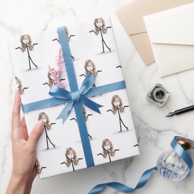 Stäbchenfigur Mädchen Mit Brille Sneaker Geschenkpapier (Schenken)