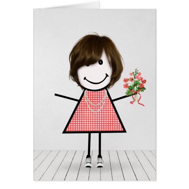 Stäbchenfigur Mädchen mit Geburtstagsblumenstrauß (Vorne)