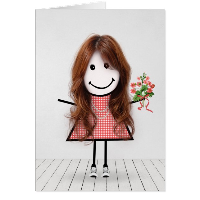 Stäbchenfigur Mädchen mit Geburtstagsblumenstrauß (Vorne)