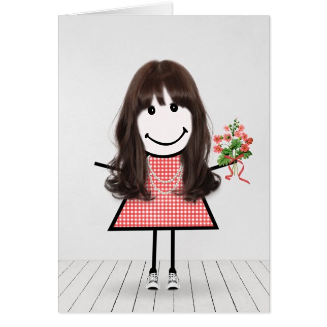Stäbchenfigur Mädchen mit Geburtstagsblumenstrauß (Vorne)