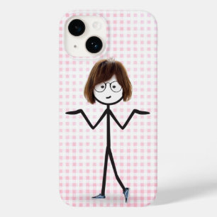 Stäbchenfigur Mädchen mit Sneakern auf Gingham Case-Mate iPhone 14 Hülle