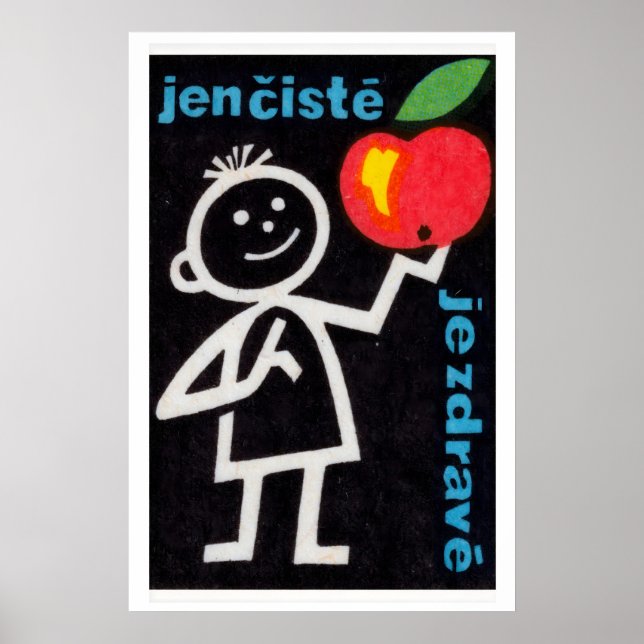 Stäbchenfigur mit Apfel Matchbox Kunstprint Poster (Vorne)