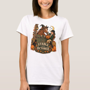 Stabil bis Oktober Lustiges Pferdeliebhaber Hallow T-Shirt
