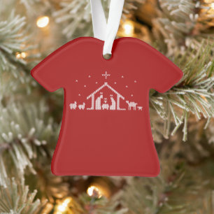 Stable Nativity Ugly Christmas Sweater Christlich Ornament